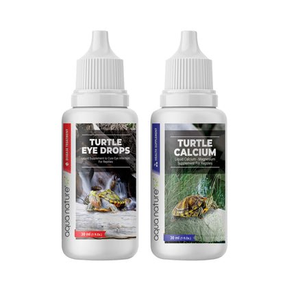 AquaNature® Turtle Eye Drops&Turtle Calcium Supplement for Swollen,Inflamed,Infected Eye&for Strong Shell and Provide Essential Calcium of Healthy Turtle Healthcare 30Ml Each