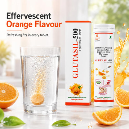 SCIL HEALTHCARE.INDIA Glutasil-500 - L-Glutathione with Vitamin C, Alpha Lipoic Acid & Grape Seed Extract Effervescent Tablets | Refreshing Daily Wellness Drink Supplement