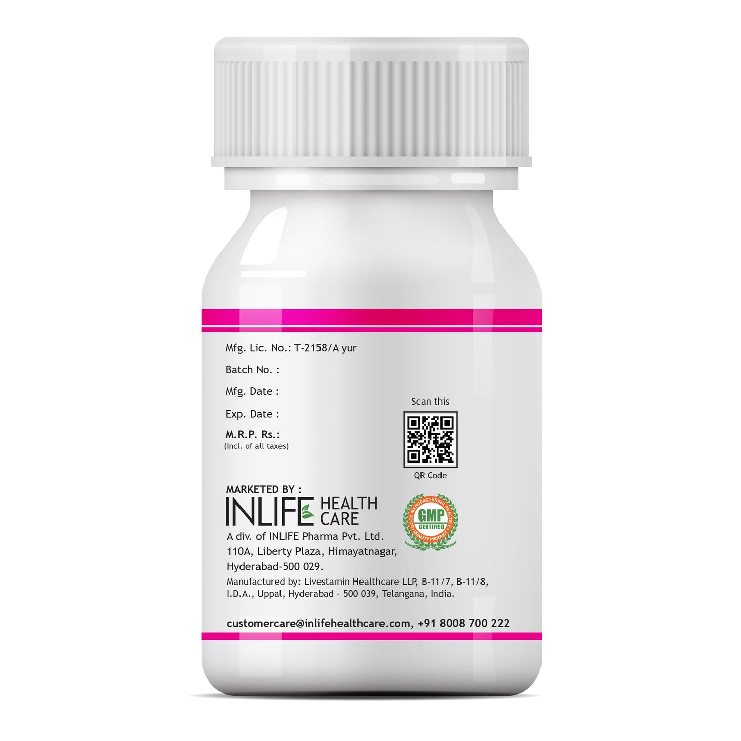 INLIFE Hair Support 500mg, Bhringraj Brahmi Ashwagandha, 60 Veg Capsules (Pack of 1, 60)