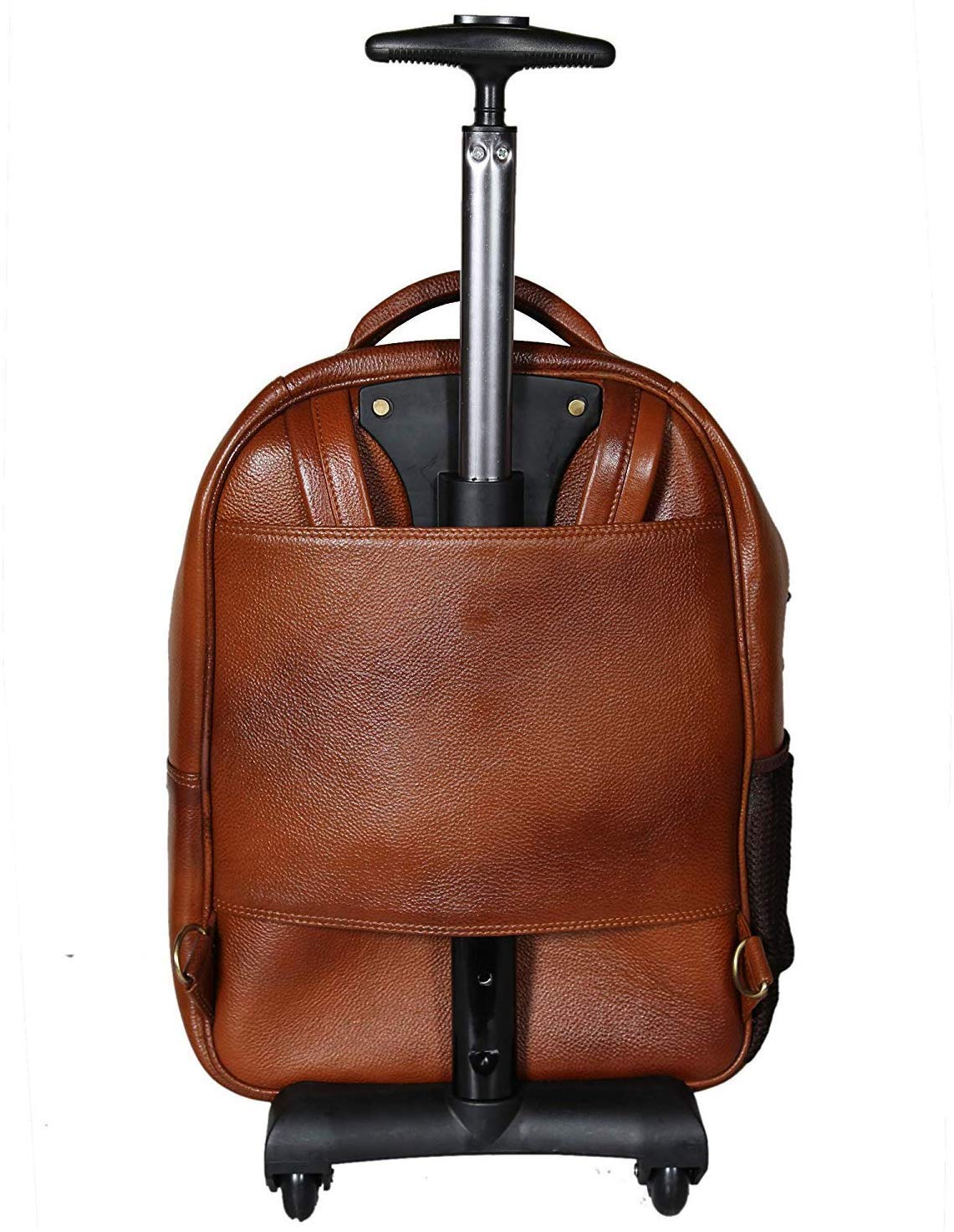 Da leather villa Leather Backpack For men office use (H 17x L 12x W 6) Inches with 16 inches laptop compartment (Tan Trolley)