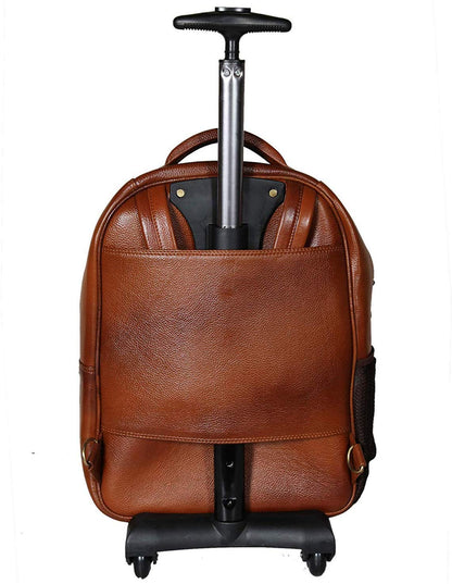 Da leather villa Leather Backpack For men office use (H 17x L 12x W 6) Inches with 16 inches laptop compartment (Tan Trolley)