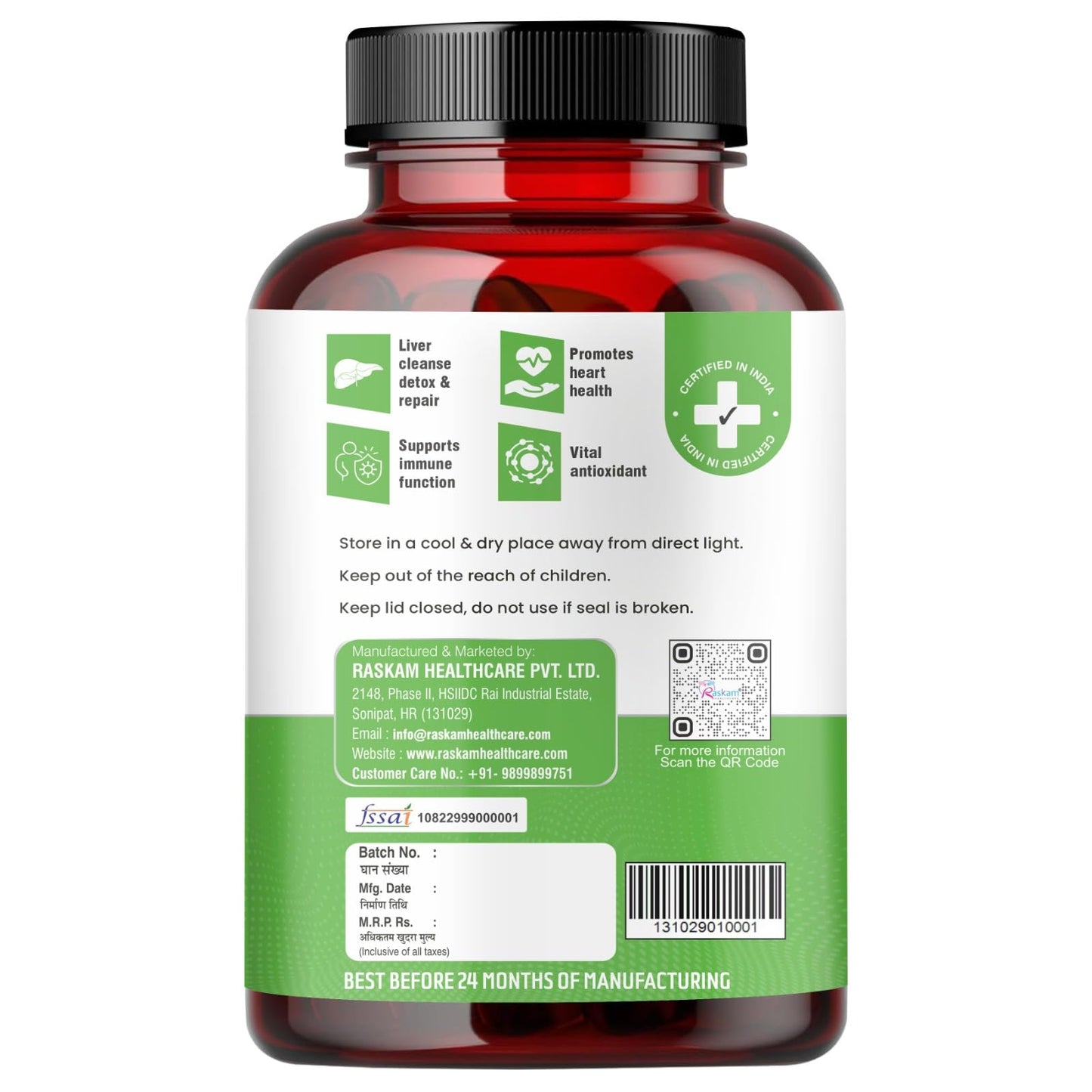Raskam Citrus Bergamot 1200mg Supplement, 100 Veg Capsules, Antioxidant-Rich Complex for Heart Health and Immune Support