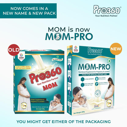 Pro360 MOM Protein Powder Nutritional Supplement for Pregnant and Lactating Mother, Complete Maternal Nutrition during Pregnancy and Breastfeeding – French Vanilla (400+400) g Pack of 2