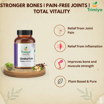 Trimiya OrthoTab Ayurvedic Joint Pain Relief Tablets | With Shallaki, Ashwagandha & Mahayograj Guggul | For Knee, Back & Muscular Pain Relief | Enhances Bone Strength & Flexibility | 60 Tablets