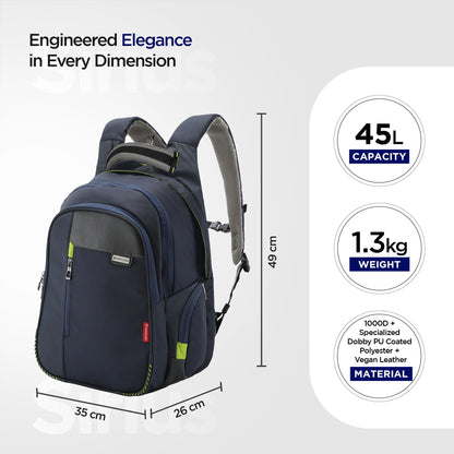 HARISSONS Sirius Travel Laptop Backpack | 45L | Fits 15.6” Laptop | Heavy-Duty Build | USB & Audio Port, Multi-Level Organizer, Trolley Sleeve | Work, Travel & College (Navy Blue)