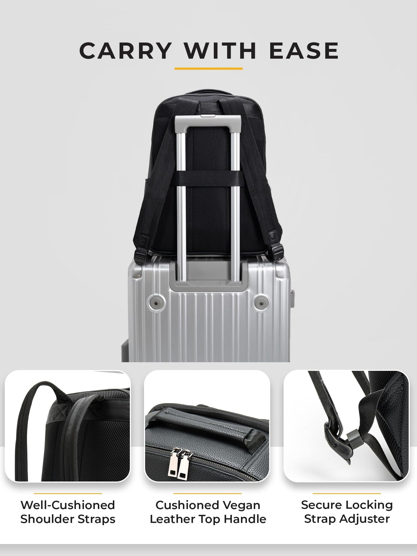 EUME Nexa Backpack Bag For Man, Charcoal Black | 2 Large Compartment office Laptop Backpack | Fits Up to 15.6" Laptop | Vegan Leather | Travel Bag | Laptop Backpack For Men and Women