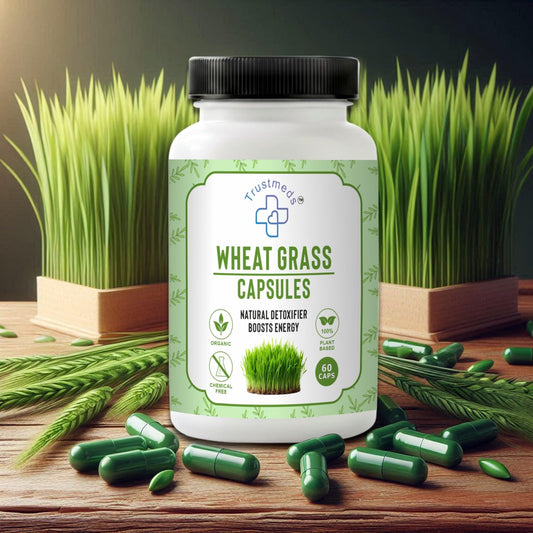 Trustmeds Wheat Grass Capsules (60 Count) | 100% Organic & Plant-Based Immunity Booster | Natural Detoxifier for Digestion, Energy & Stamina | For Glowing Skin & Healthy Hair | Non-GMO & Chemical Free