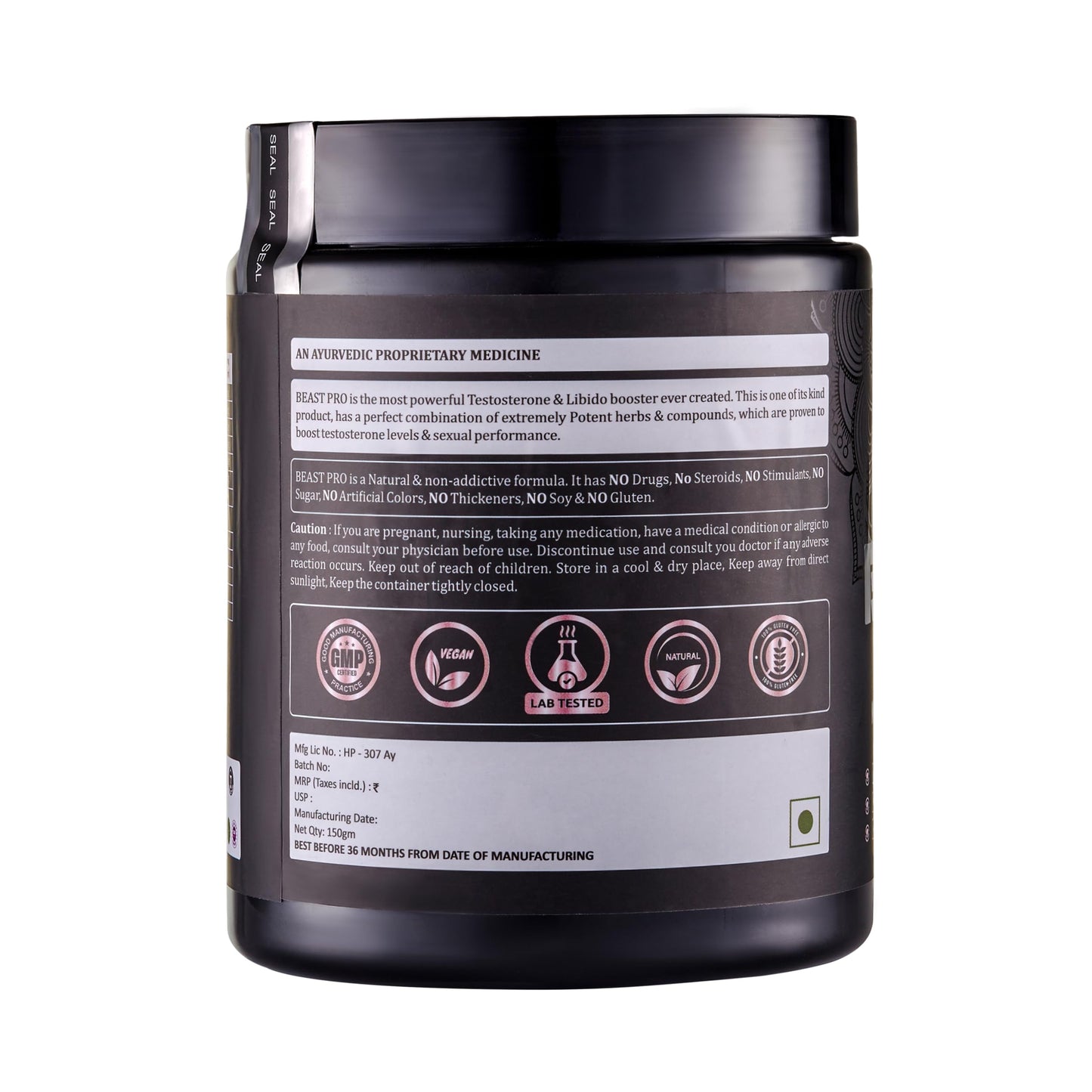 MANGO HERBS Beast Pro: Powerful Testosterone Booster for Men|Natural Libido Enhancer|Supports Strength,Stamina & Vitality|Ayurvedic Proprietary Medicine|Vegetarian,Powder,1 count,150 grams