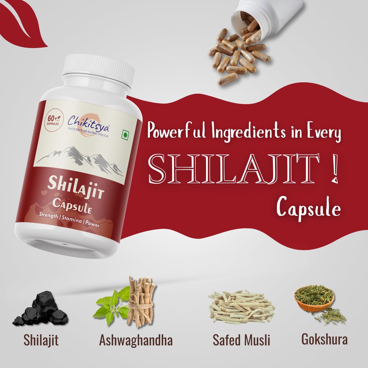 Chikitsya Shilajit/Shilajeet 60Capsules | 100% Ayurvedic with Ashwagandha, Goksura & Safed Museli | Enhance Stamina, Energy & Power | Shilajit for Men & Women