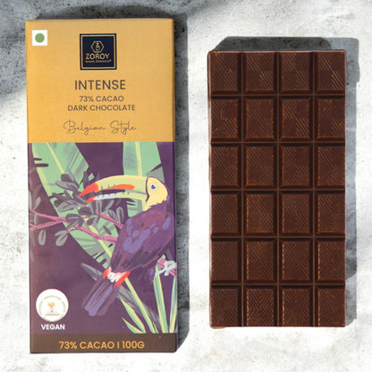 ZOROY LUXURY CHOCOLATE Belgian Dark Chocolate Bar | Pure Couverture 73% Intense Dark chocolate bar | Cooking chocolate | belgium Chocolate | 100 grams
