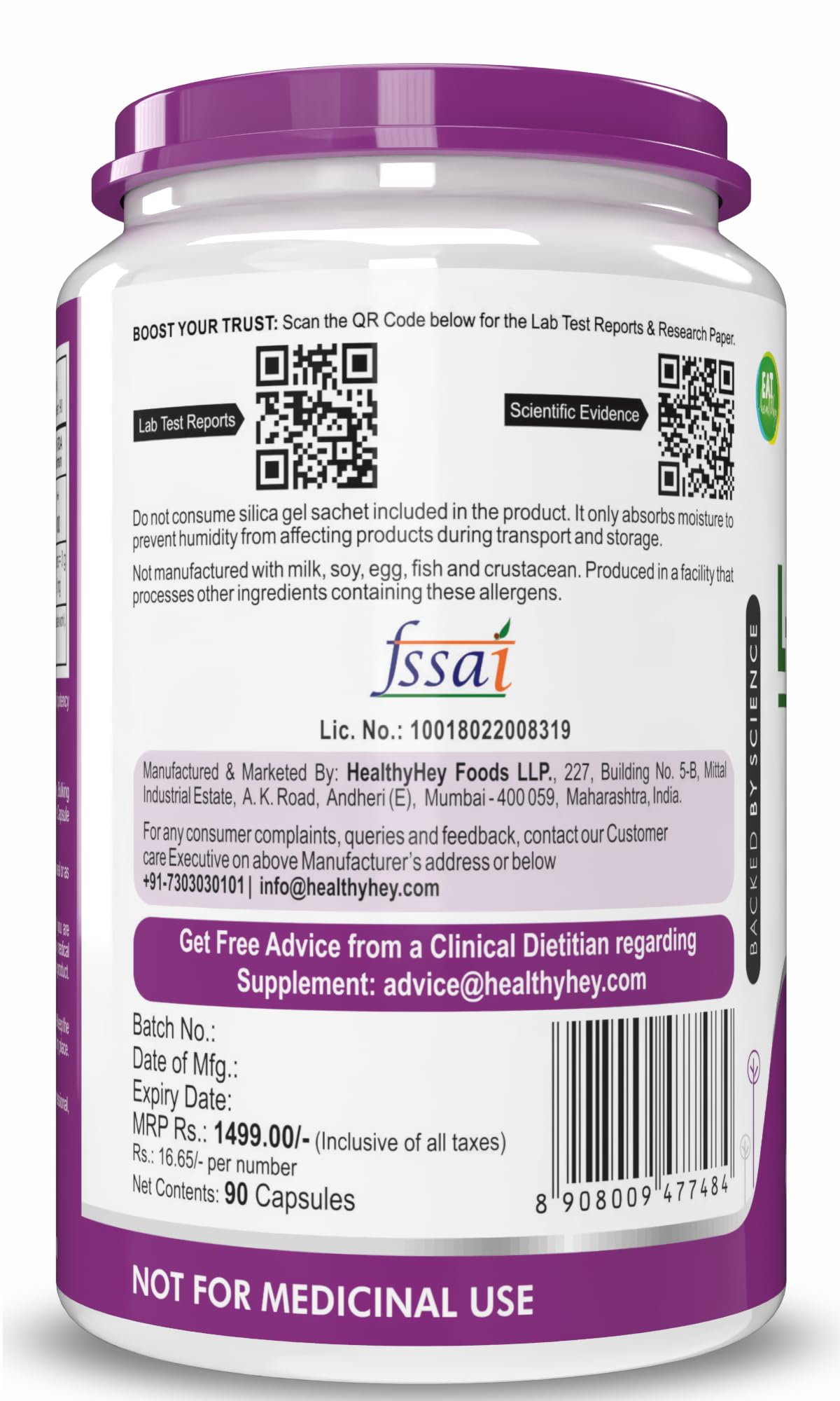 HealthyHey L-Theanine-Support Relaxation - 90 Vegetarian Capsules (Pack of 1)