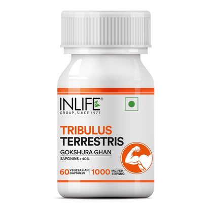 INLIFE Tribulus Terrestris Gokshura 1000mg, Men Stamina, 60 Veg Capsules (Pack of 1, 60)