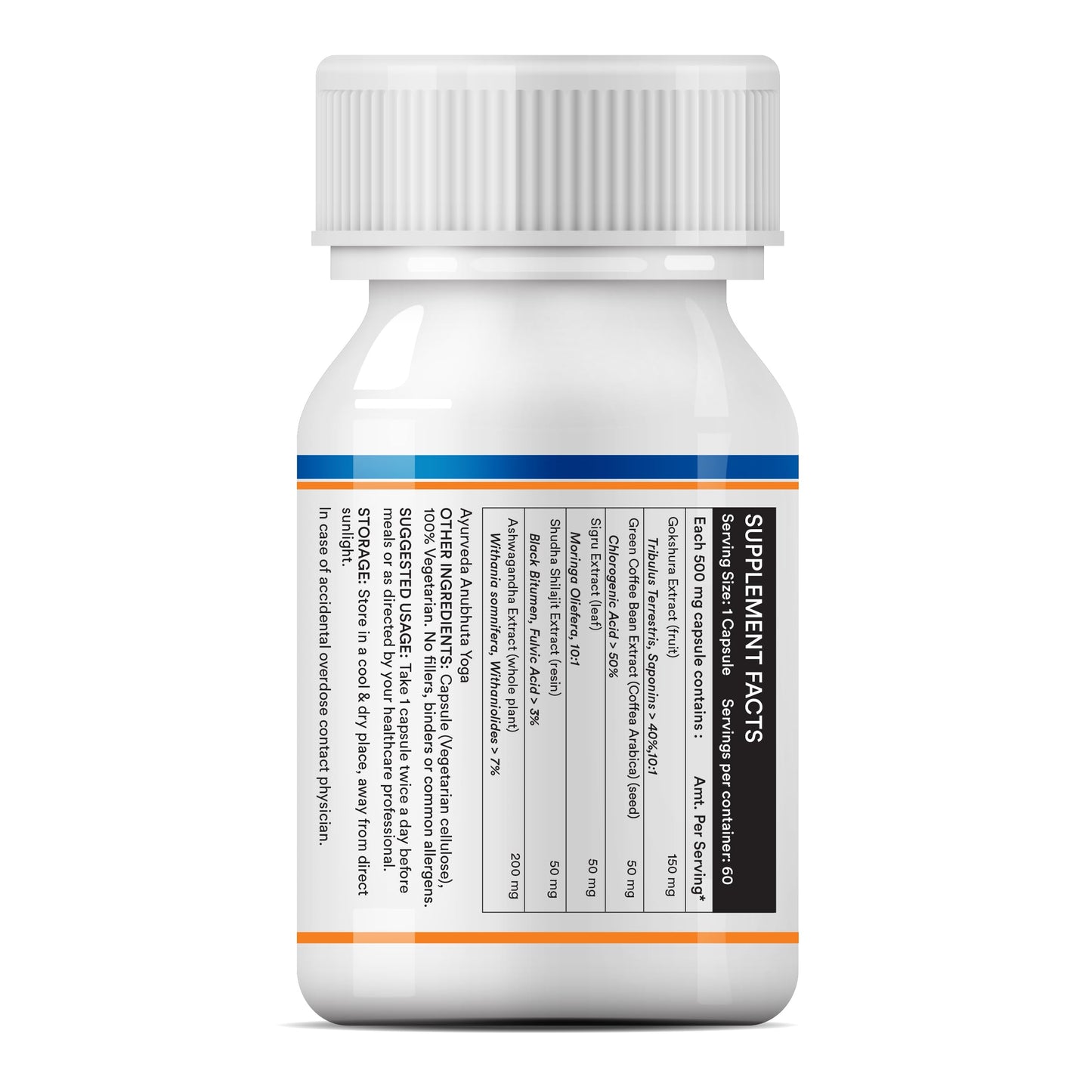 INLIFE Energy Booster Supplement, 5-Herb Blend, 500mg, 60 Veg Capsules