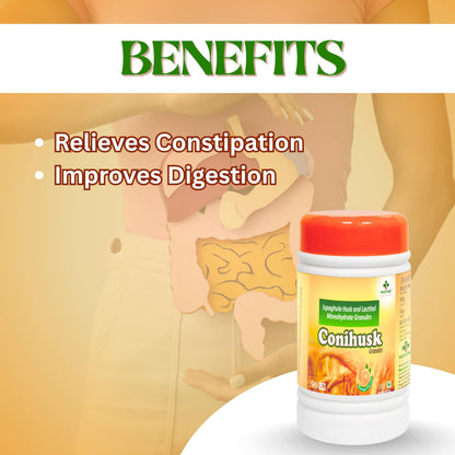 Medconic Healthcare Conihusk Granules – Natural Digestive Fiber with Ispaghula Husk & Lactitol Monohydrate, Supports Healthy Bowel Movements, 90 GM