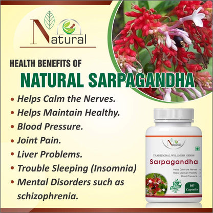 Natural Health Care Sarpgandha 500 Mg Capsules - 60 Capsules, Pack of 1