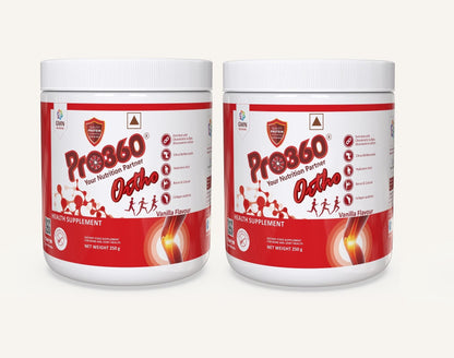 Pro360 Ortho Bone and Joint Care Supplement Nutrition Powder with Glucosomine Chondroitin MSM Collagen Peptides Boswellia Serrata Hyaluronic Acid - Vanilla Flavour, (250+250) g (Nonveg) Pack of 2