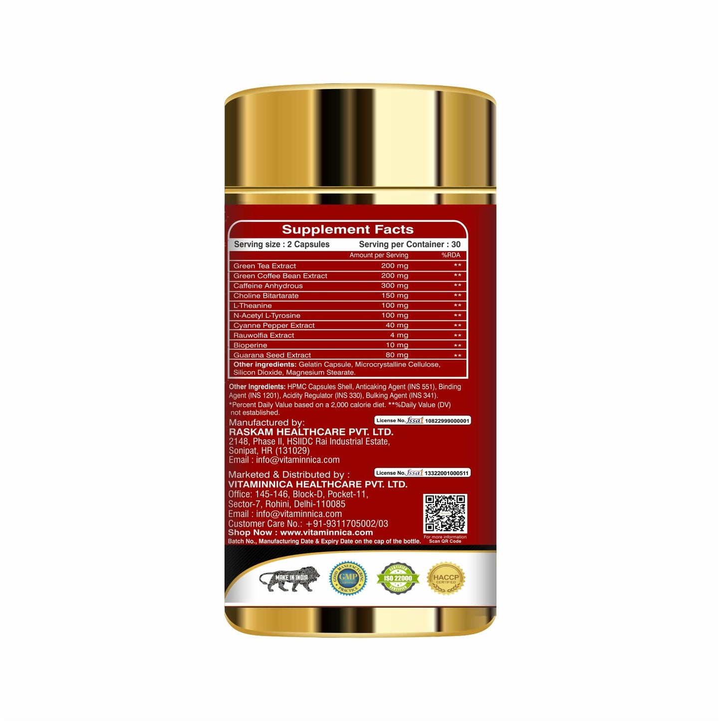 Vitaminnica Vita Shred - Fat Burner Capsules for Men and Women | Excellent Fat Burner Supplement, Metabolism Booster| Reduces Cholesterol & Sugar levels| 60 Veg Capsules