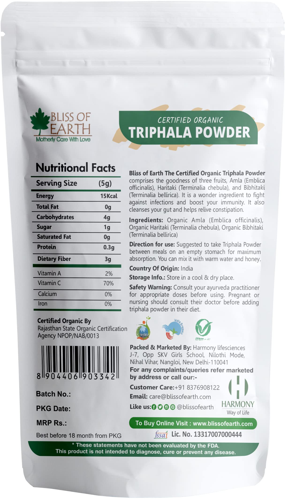 Bliss of Earth Organic Triphala Powder, Ayurvedic Churna, Herbal Blend- image 2