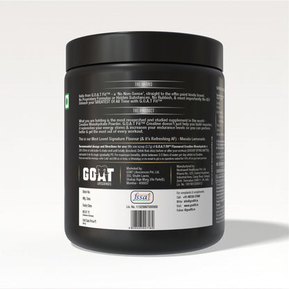 G.O.A.T Fit 100% Pure Micronized Creatine Monohydrate Powder | Superior Absorption, Monstrous Performance | For Improvement in Strength, Power, and Size (280gm - 75 Servings, Masala Lemonade)