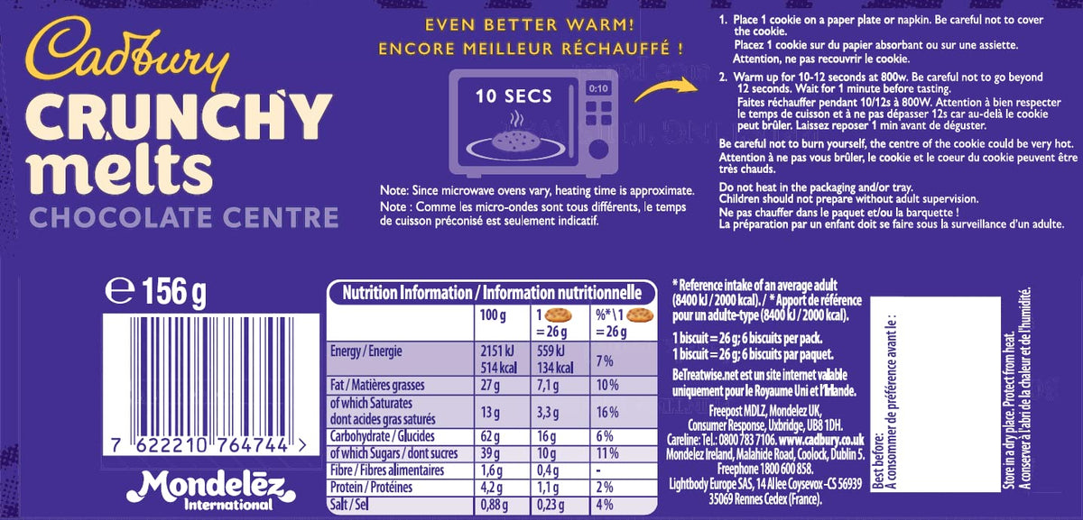 Cadbury Crunchy Melts Chocolate Chip Cookies with Soft Melting Centre Biscuit, 156g