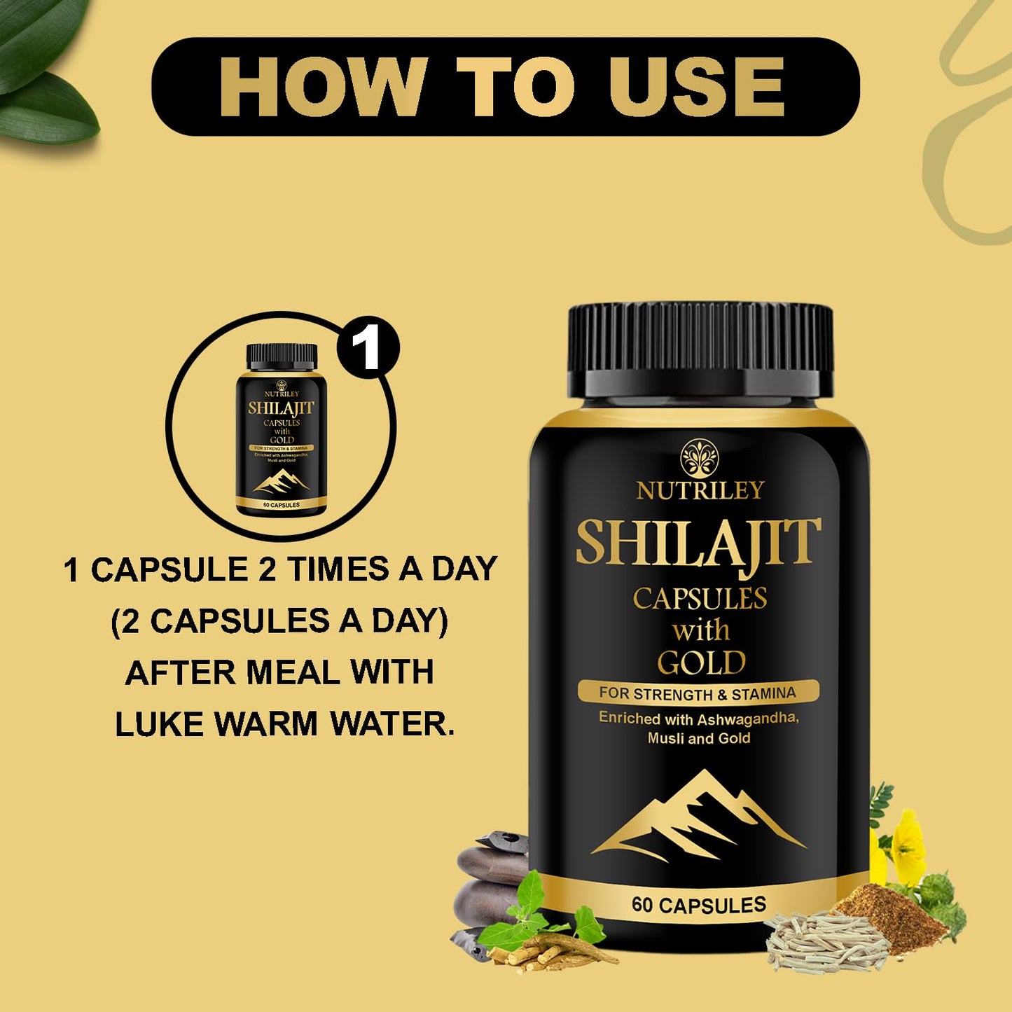 Nutriley Shilajit Gold Capsules for Men with Ashwagandha, Safed Musli (- image 2
