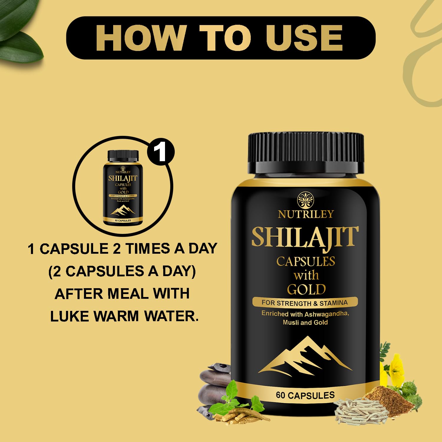 Nutriley Shilajit Gold Capsules for Men with Ashwagandha, Safed Musli (- image 2
