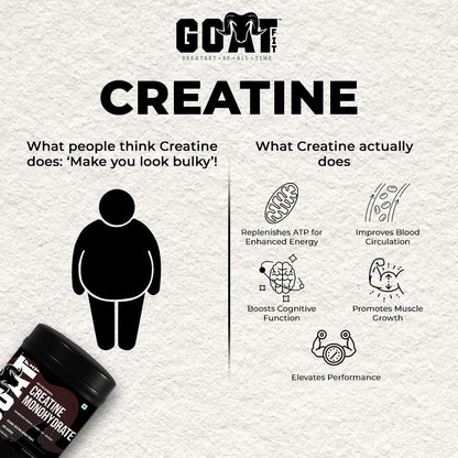 G.O.A.T Fit 100% Pure Micronized Creatine Monohydrate Powder | Superior Absorption, Monstrous Performance | For Improvement in Strength, Power, and Size (280gm - 75 Servings, Masala Lemonade)