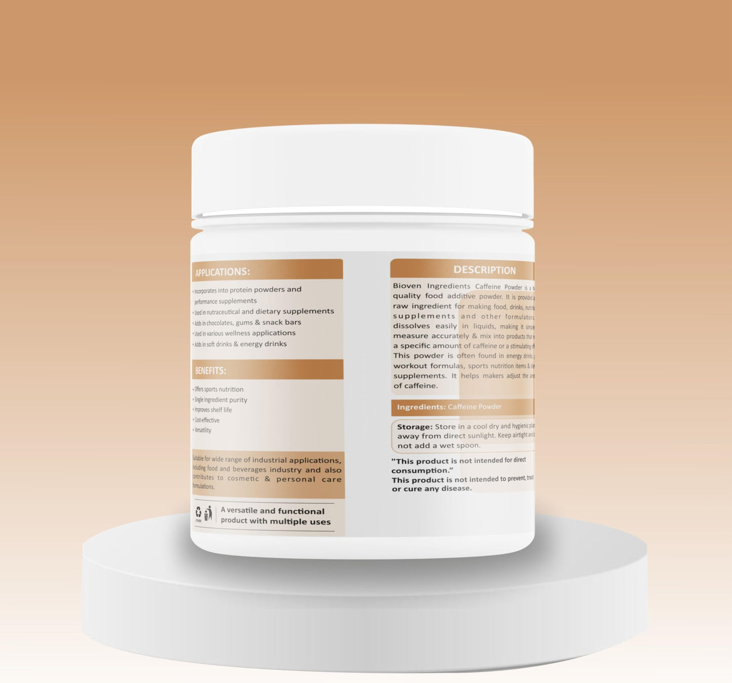 Caffeine Powder | High-Purity Food Additive| Dietary Supplements & Functional Nutrition | Energy Drinks, Beverages & Fortified Food Applications | 125 gm