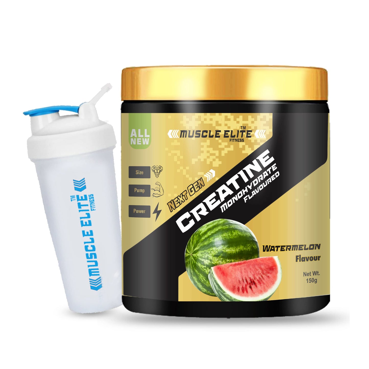 Muscle Elite Fitness Micronised Creatine Monohydrate Powder | Supplement For Lean Muscle Growth | Creatine Powder for Pre-Workout and Post Workout | [50 Servings, Watermelon] with Shaker