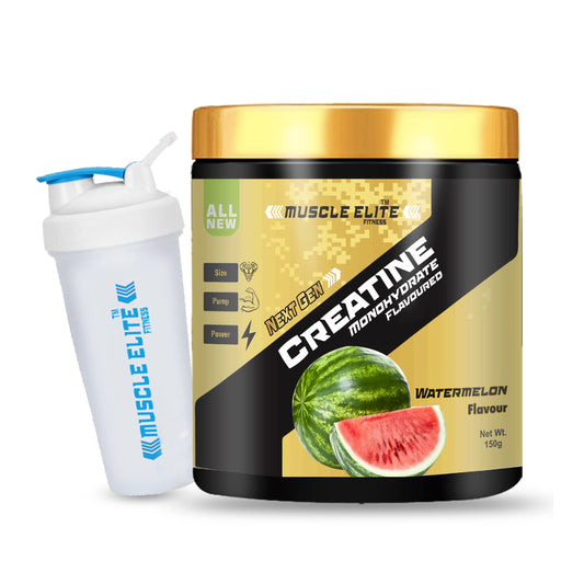 Muscle Elite Fitness Micronised Creatine Monohydrate Powder | Supplement For Lean Muscle Growth | Creatine Powder for Pre-Workout and Post Workout | [50 Servings, Watermelon] with Shaker