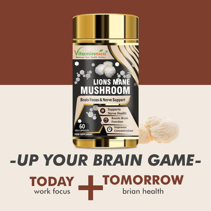 Vitaminnica Lion's Mane Mushroom 500mg- 60 Vegan Capsules | Nootropics for Brain Health & Focus