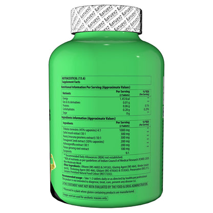 Naturyz Testo-6 Plant based Supplement For Men 2100mg per serving with Maximum Strength 1000mg Tribulus Terrestris, Safed Musli, Kaunj, Ashwagandha for Muscle gain, Stamina & Strength - 60Tablets