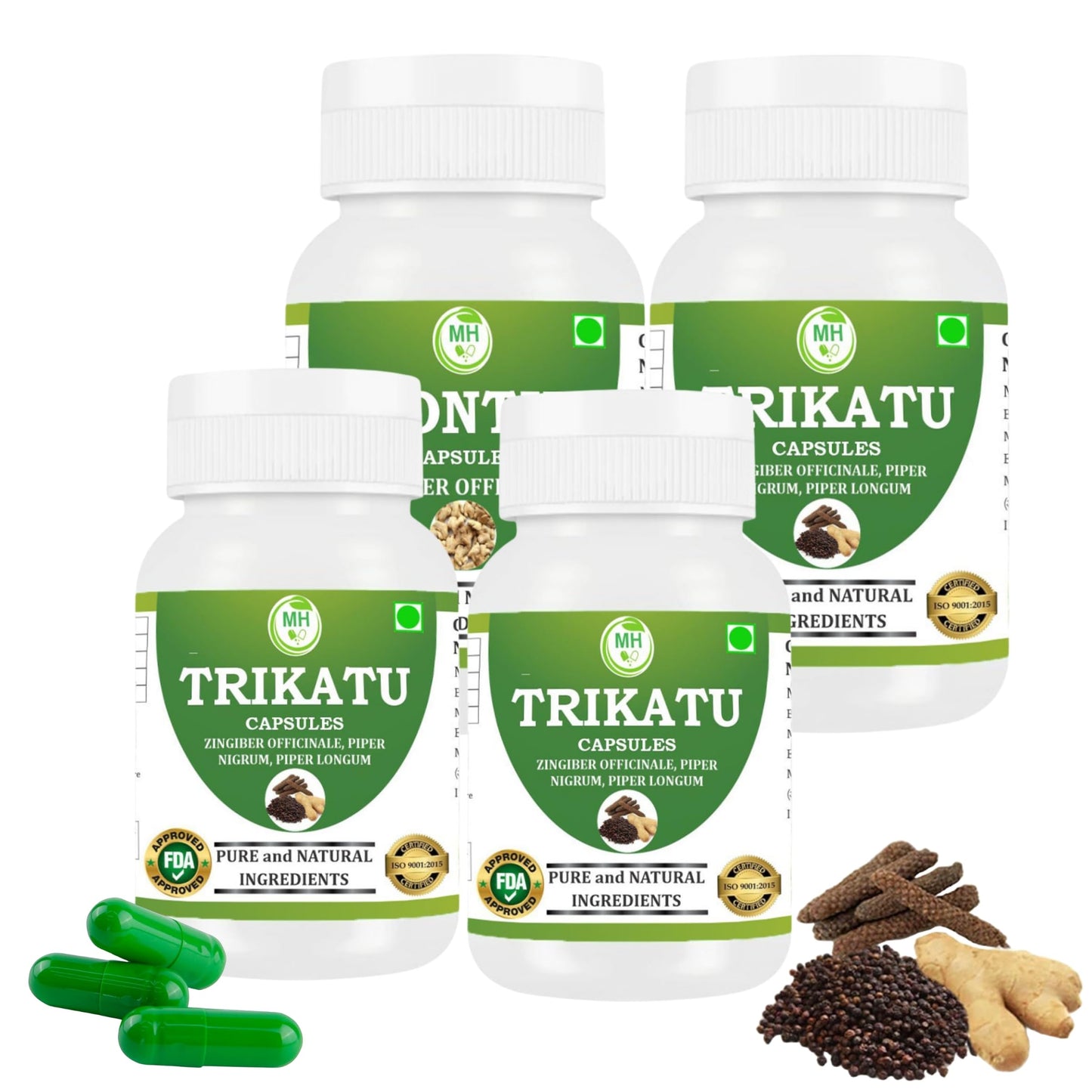 Morsan Healthcare TRIKATU Capsules – 60 Veg Capsules | Blend of Black Pepper, Long Pepper & Dry Ginger | Natural Ayurvedic Herbal Supplement | Pack of 4