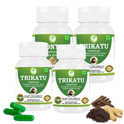 Morsan Healthcare TRIKATU Capsules – 60 Veg Capsules | Blend of Black Pepper, Long Pepper & Dry Ginger | Natural Ayurvedic Herbal Supplement | Pack of 4