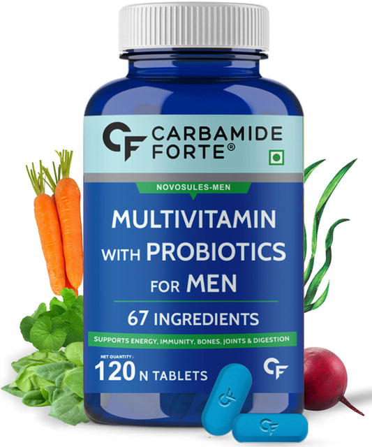 Carbamide Forte Multivitamin for Men with 67 Ingredients for Immunity & Energy | Multivitamin Tablet for Men with Probiotics, Zinc, Vitamin C, Vitamin D3, Multiminerals & Ginseng Extract - 120 Veg Tablets