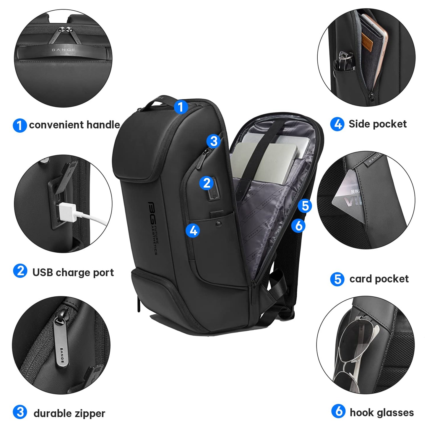 BANGE Business Laptop Smart backpack Can Hold 15.6 Inch Laptop Commute Backpack Carry on bag for men and women, Black, Large, Laptop Backpack