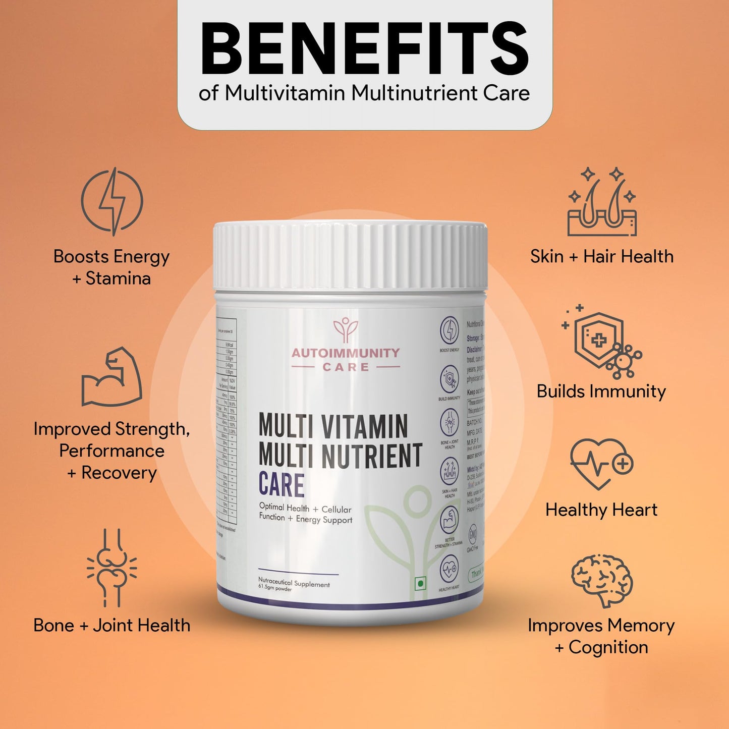 Autoimmunity Care Multi-Vitamin Multi Nutrient Care - Daily Multivitamin with A, D, E, K, B-Complex, C, Multiminerals, Micronutrients for Optimal Health, Cellular Function, Energy Support