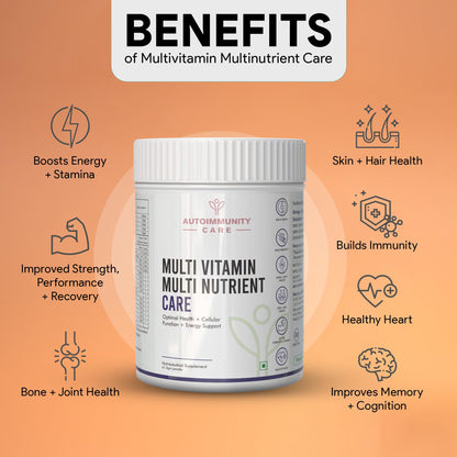 Autoimmunity Care Multi-Vitamin Multi Nutrient Care - Daily Multivitamin with A, D, E, K, B-Complex, C, Multiminerals, Micronutrients for Optimal Health, Cellular Function, Energy Support