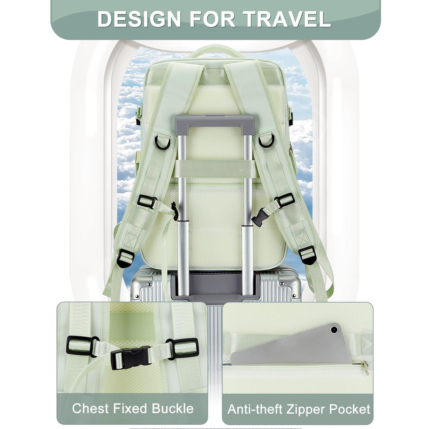 PAUBACK travel backpack for women men, Mint Green, Update