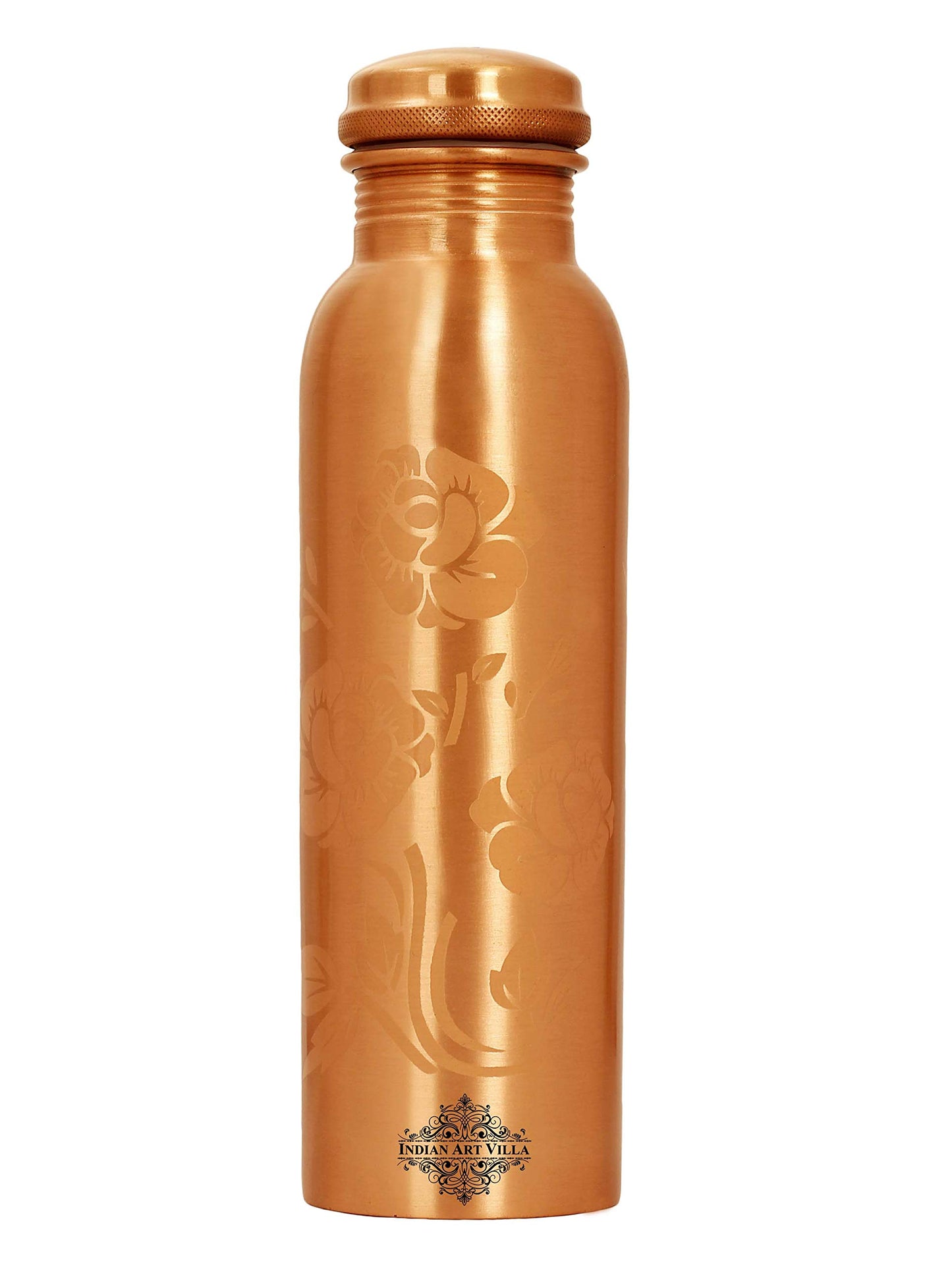 INDIAN ART VILLA Pure Copper Water Bottle With Colour Changing Magical Floral Rose Design, Drinkware & Storage Purpose, Ayurvedic Health Benefits, Volume-1 litre, Pack of 2