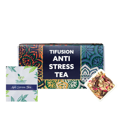 Tifusion Anti Stress Tea with Lemongrass, Valerian Roots & Chamomile Natural & Organic Whole Loose Leaf Tea for Stress Relief Anxiety & Depression 20 Tea Bags, 20 Cups