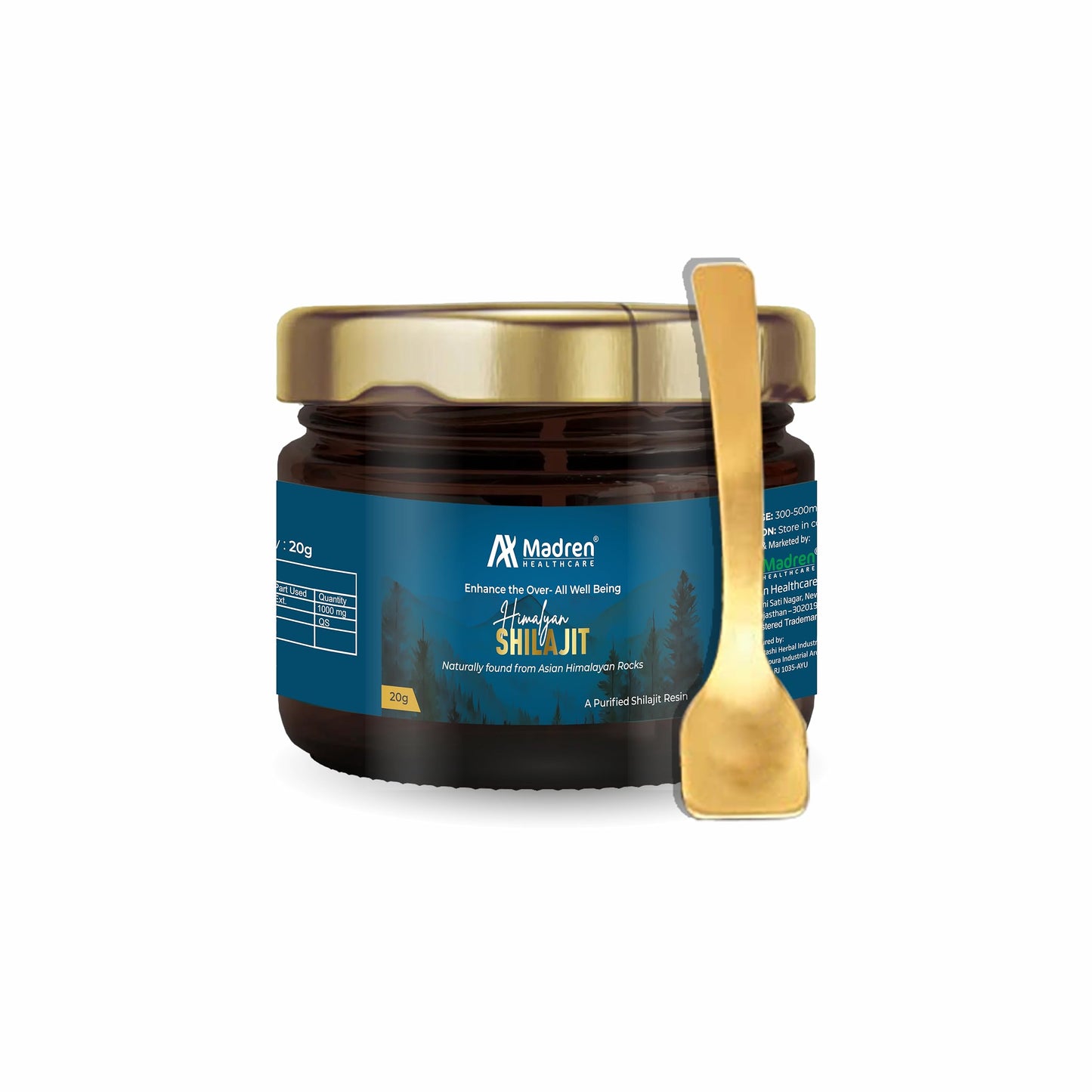Madren Healthcare Himalayan Shilajit/Shilajeet Resin - 20gm | Performance Booster for Endurance & Strength | For Men & Women | Boost Energy Level | Pack of 1