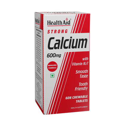 HealthAid Strong Calcium 600 mg with Vitamin D3 & Vitamin K2-7 | Chewable Calcium Supplement for Men & Women | Supports Strong Bones, Teeth, Joints & Muscles | 60 Tablets(Pack of 2)