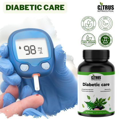 CITRUS NUTRACEUTICAL Diabetic Care Capsule With Karela Jamun Neem and Fenugreek for Manage blood sugar level and metabolism - 60 Capsules