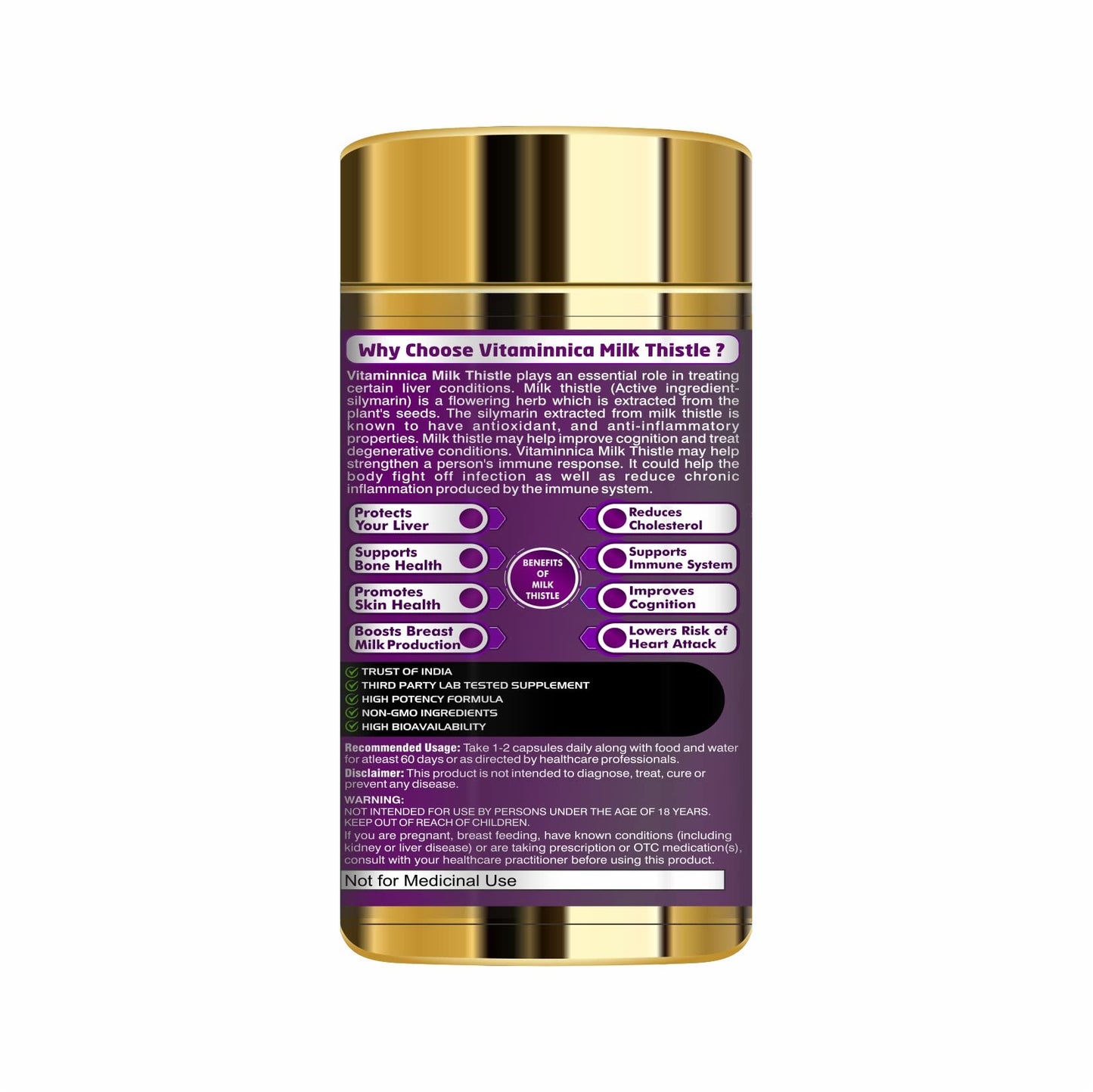 Vitaminnica Black Garlic + Milk Thistle Combo – With Black Garlic Extract & Silymarin, 120 Capsules