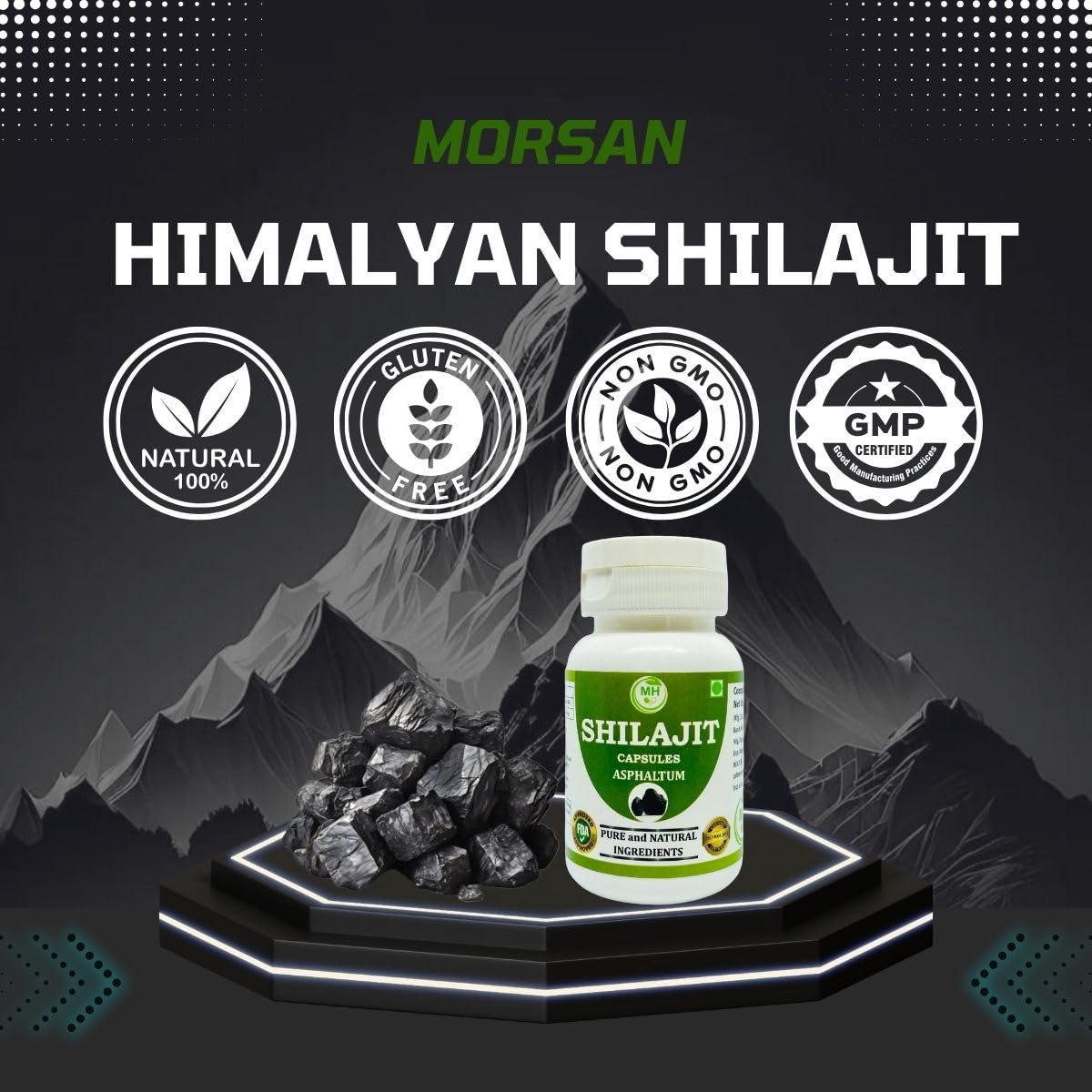 Morsan Healthcare SHILAJIT Capsules – 60 Veg Capsules | Pure Asphaltum Extract (Shuddha Shilajit) | Natural Ayurvedic Supplement | Plant-Based Wellness Formula | Pack of 1