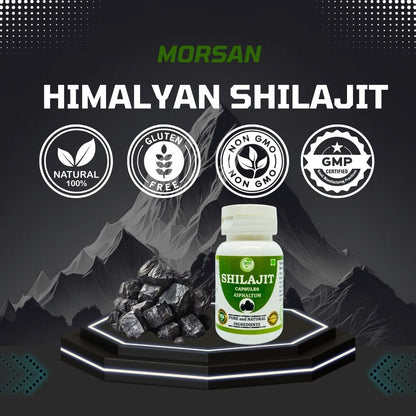 Morsan Healthcare SHILAJIT Capsules – 60 Veg Capsules | Pure Asphaltum Extract (Shuddha Shilajit) | Natural Ayurvedic Supplement | Plant-Based Wellness Formula | Pack of 1