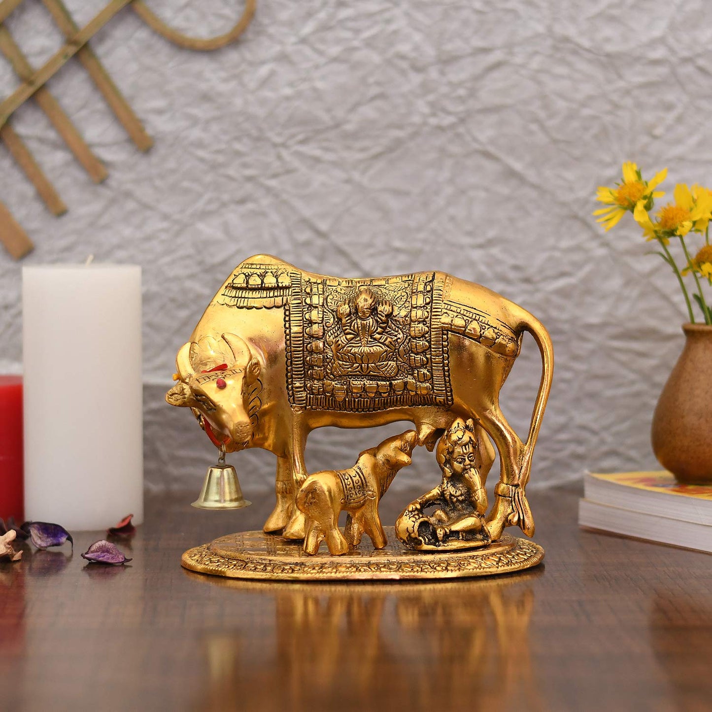 Collectible India Metal Kamdhenu Cow with Calf Showpiece, 7.5 x 7 x 5.5- image 2