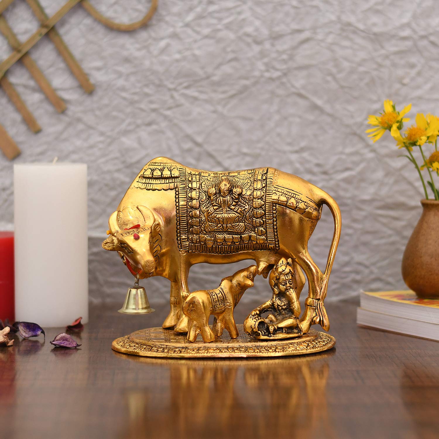 Collectible India Metal Kamdhenu Cow with Calf Showpiece, 7.5 x 7 x 5.5- image 2