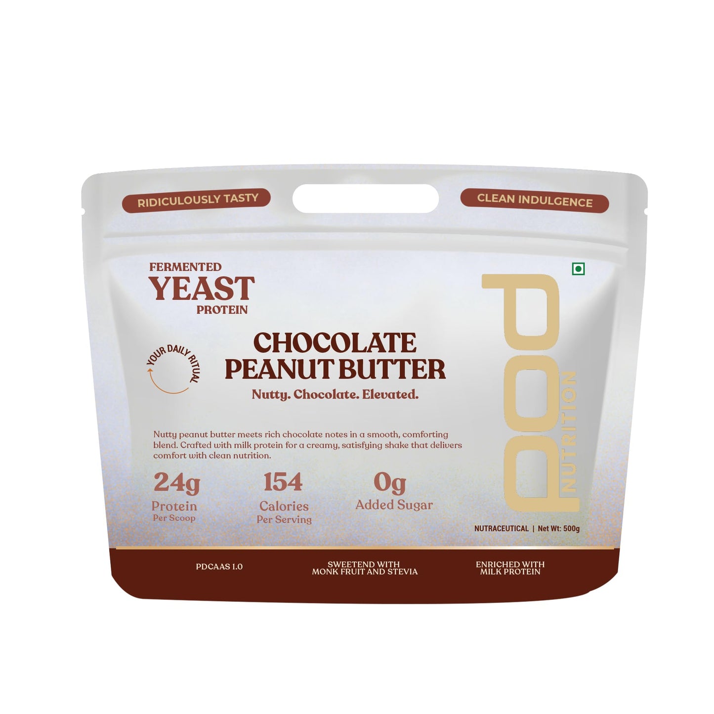 POD Nutrition Fermented Yeast Protein Blend | Chocolate Peanut Butter Flavor | 24g Protein, 0g Added Sugar, Gut-Friendly | Sweetened with Stevia & Monk Fruit | No Bloating, High Absorption | 500g